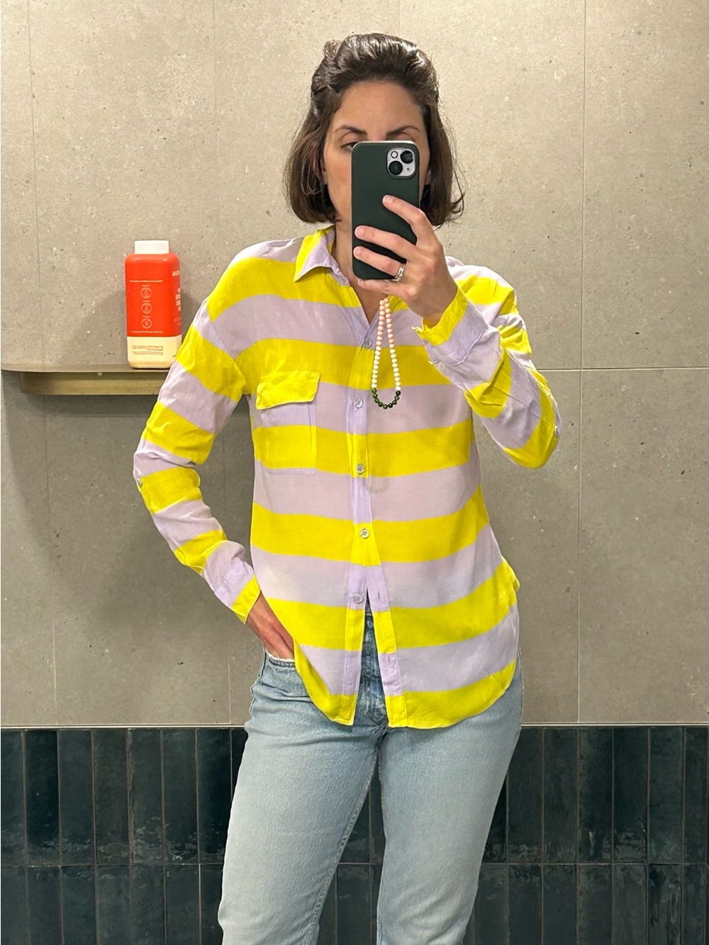 Splendid Yellow and Light Lilac Striped Button-Down Shirt